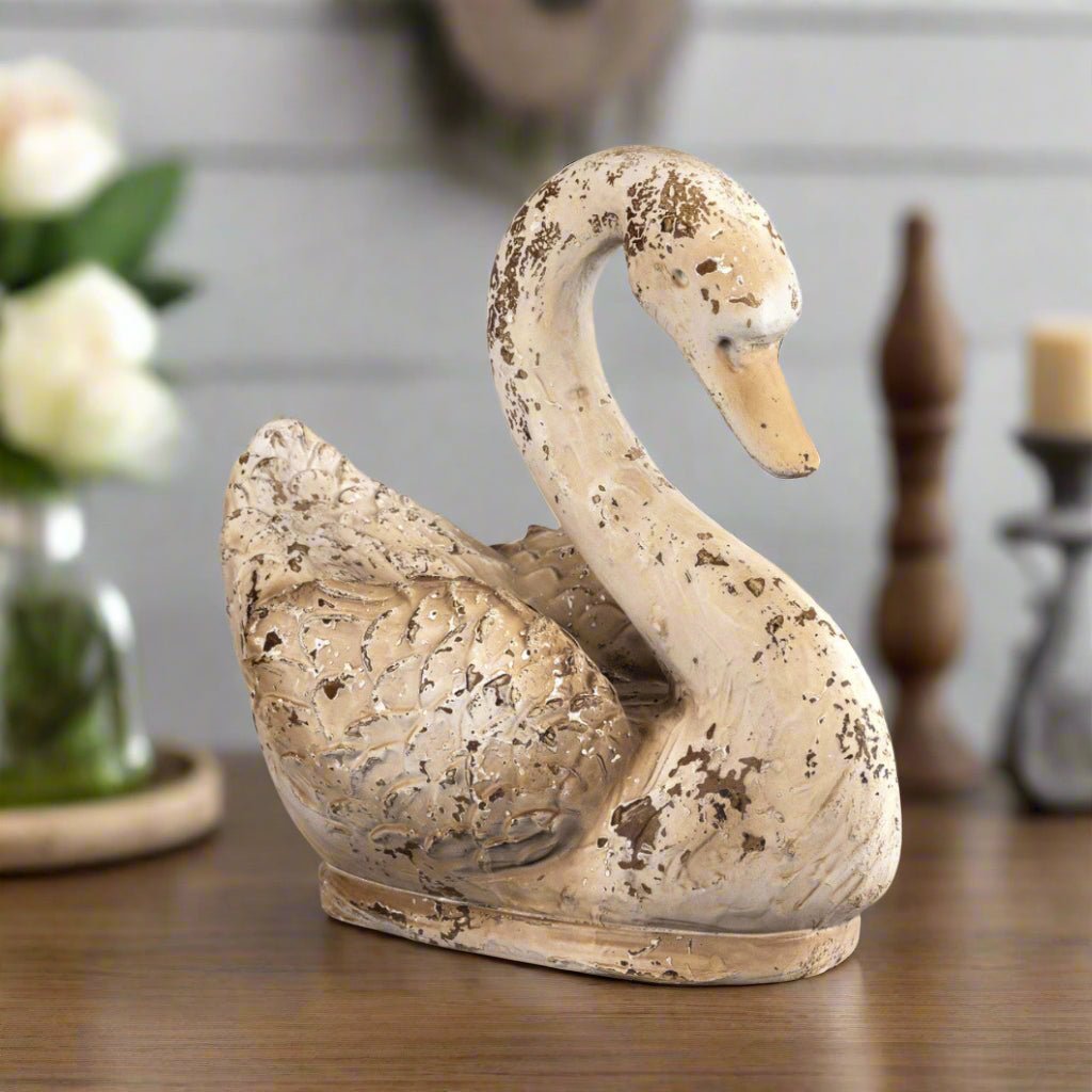 Primitive Ragon House Distressed Look 16" Swan Figurine - The Primitive Pineapple Collection
