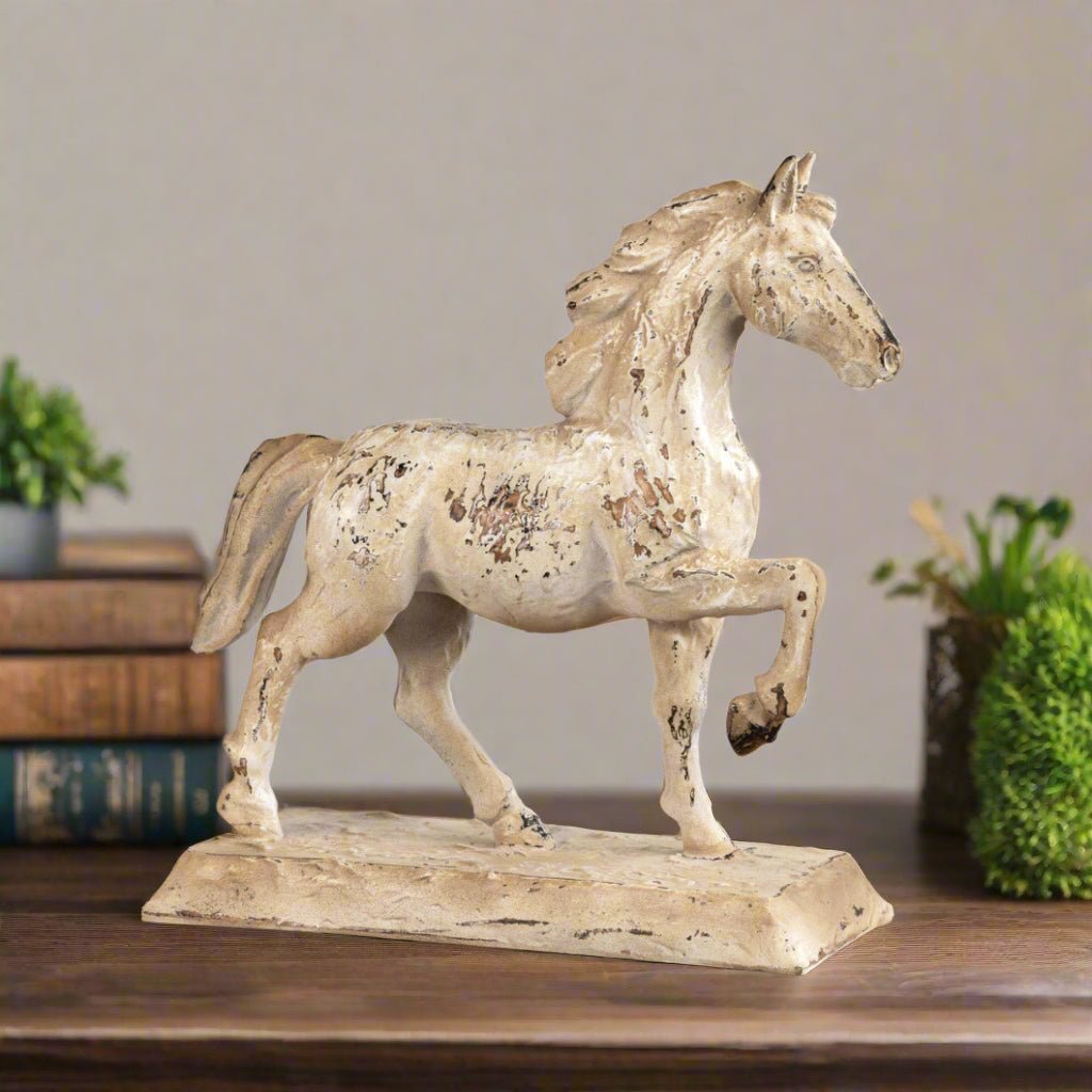 Primitive Ragon House Vintage Look 14" Textured Horse on Stand Statue - The Primitive Pineapple Collection