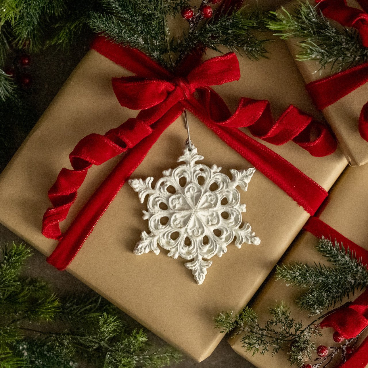 Christmas Ragon House 5&quot; Metal White Daniella Snowflake Ornament - The Primitive Pineapple Collection