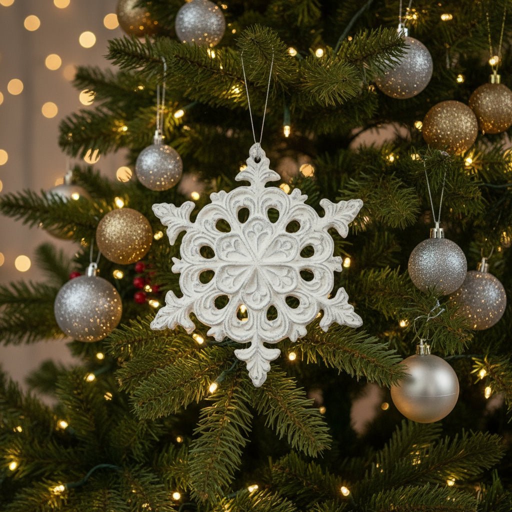 Christmas Ragon House 5&quot; Metal White Daniella Snowflake Ornament - The Primitive Pineapple Collection