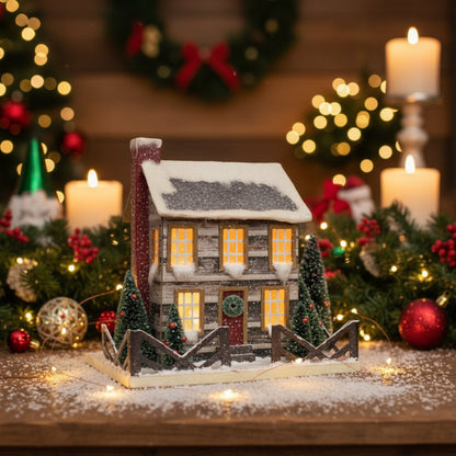 Primitive Ragon House Christmas 12” Light Up Putz Style Log Cabin Bottle Brush Tree - The Primitive Pineapple Collection