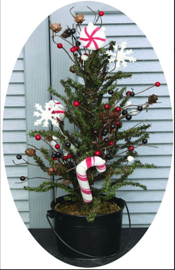 Rustic Christmas 18&quot; Candy Shop Tree with Berries in Pail - The Primitive Pineapple Collection