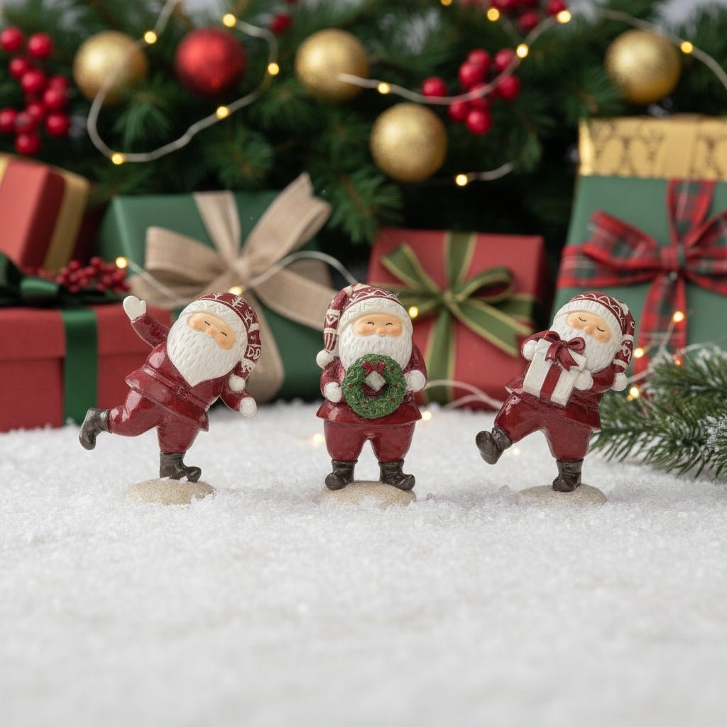 Primitive Christmas 3 pc Resin Jolly Santa Figurines - The Primitive Pineapple Collection
