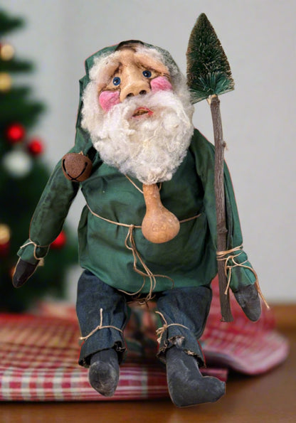 Primitive Handcrafted USA Christmas Sculpted Clay Santa Doll 17&quot;