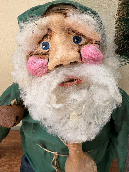 Primitive Handcrafted USA Christmas Sculpted Clay Santa Doll 17&quot;