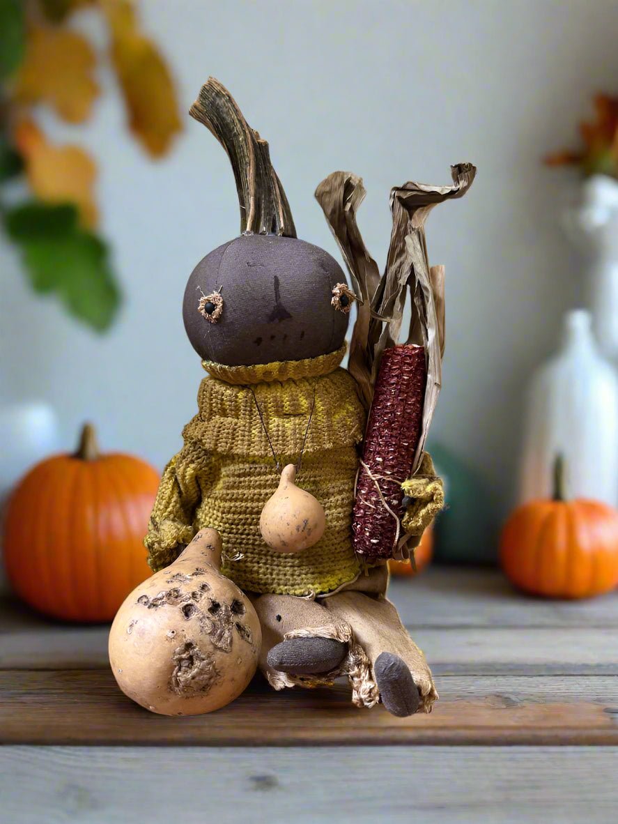 Primitive Handcrafted USA Pumpkin Doll Benny w/ Gourd 12&quot;