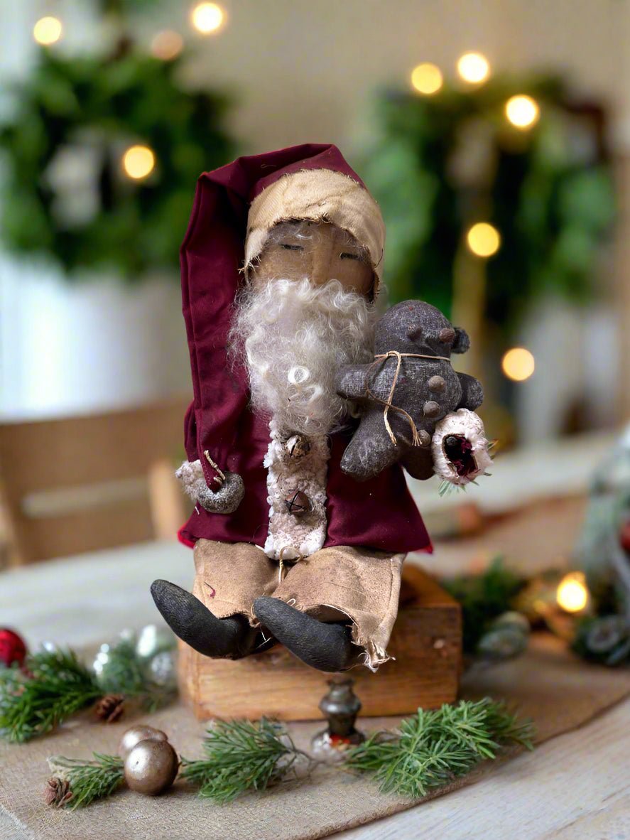 Primitive Handcrafted USA Santa Claus Doll w/Gingerbread Boy 12&quot; - The Primitive Pineapple Collection