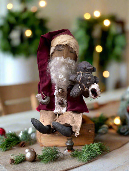 Primitive Handcrafted USA Santa Claus Doll w/Gingerbread Boy 12&quot; - The Primitive Pineapple Collection