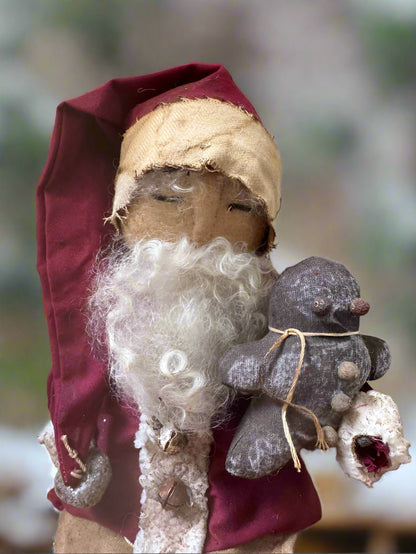 Primitive Handcrafted USA Santa Claus Doll w/Gingerbread Boy 12&quot; - The Primitive Pineapple Collection