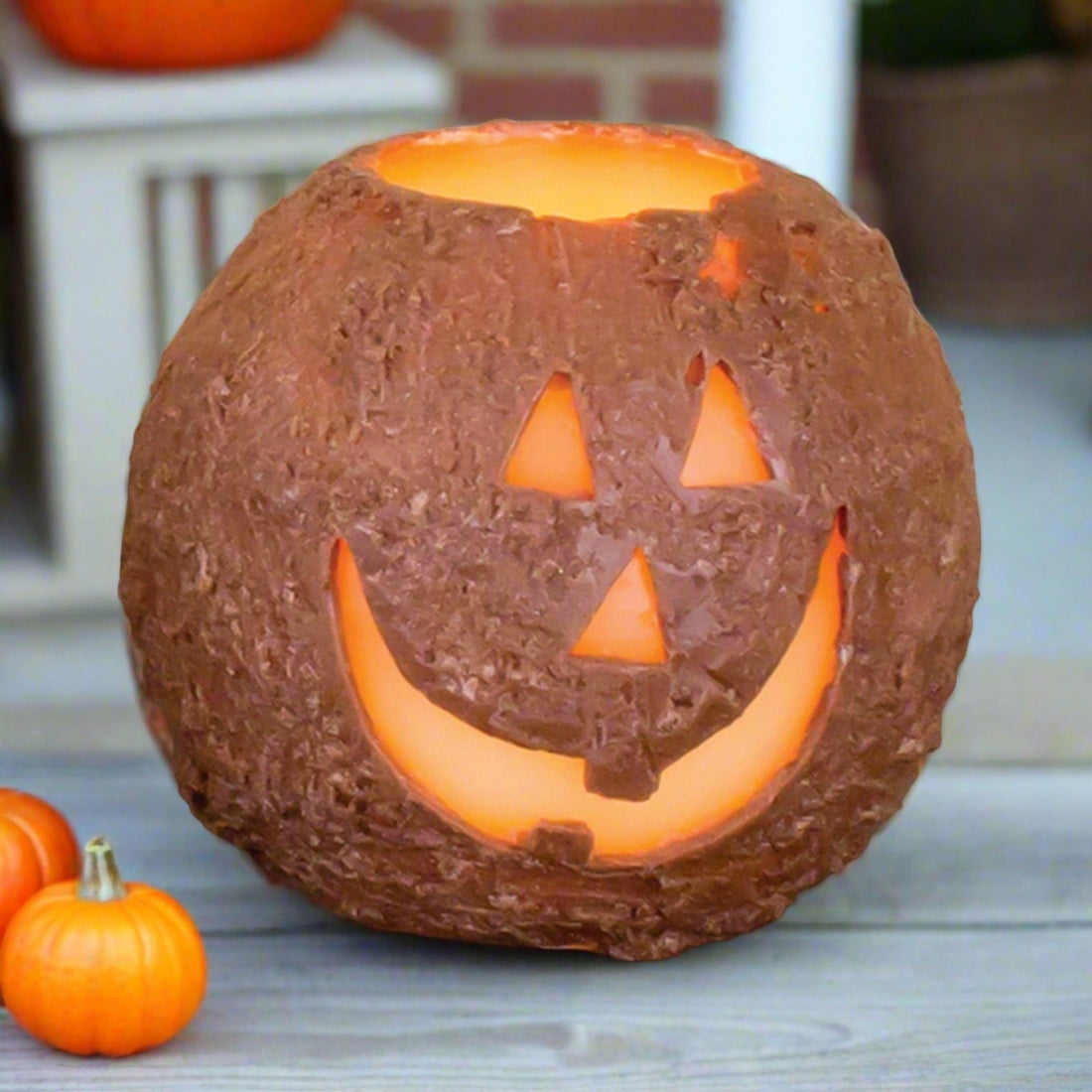 Fall Halloween Jack O Lantern Round LED Candle - The Primitive Pineapple Collection