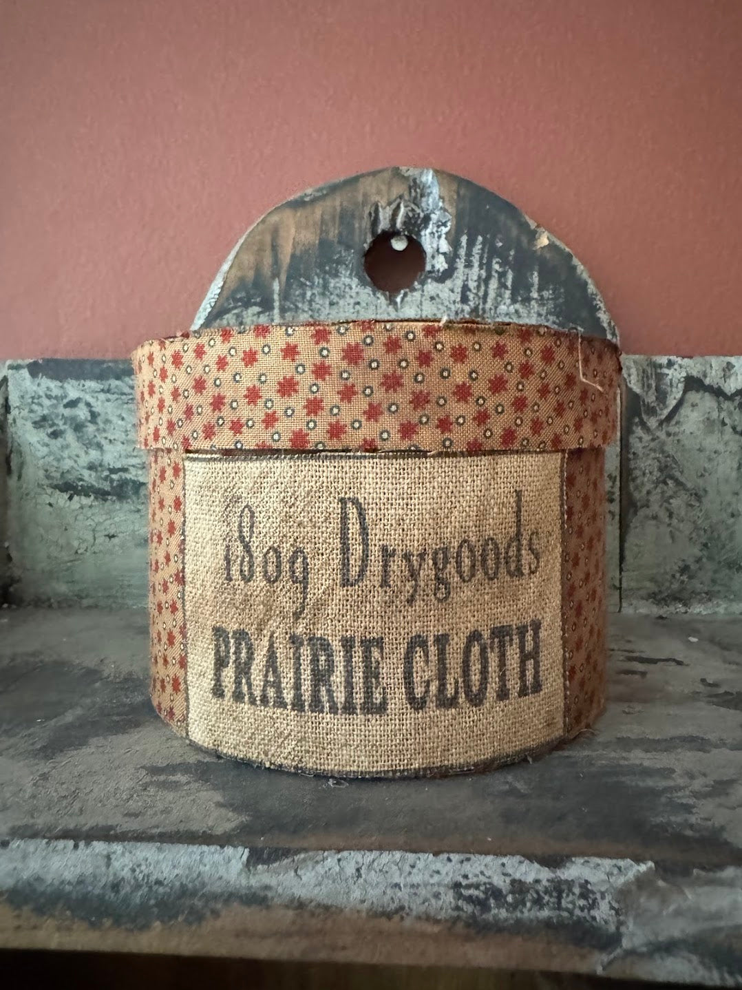 Primitive Colonial Handcrafted Dry Goods Prairie Fabric Box