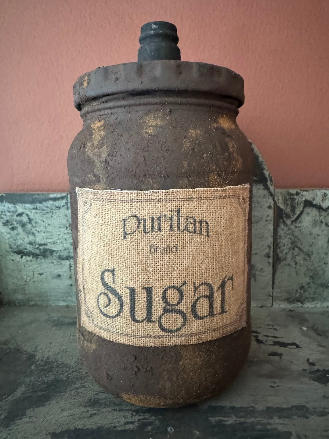Primitive Colonial Handcrafted Grungy Puritan Sugar Jar