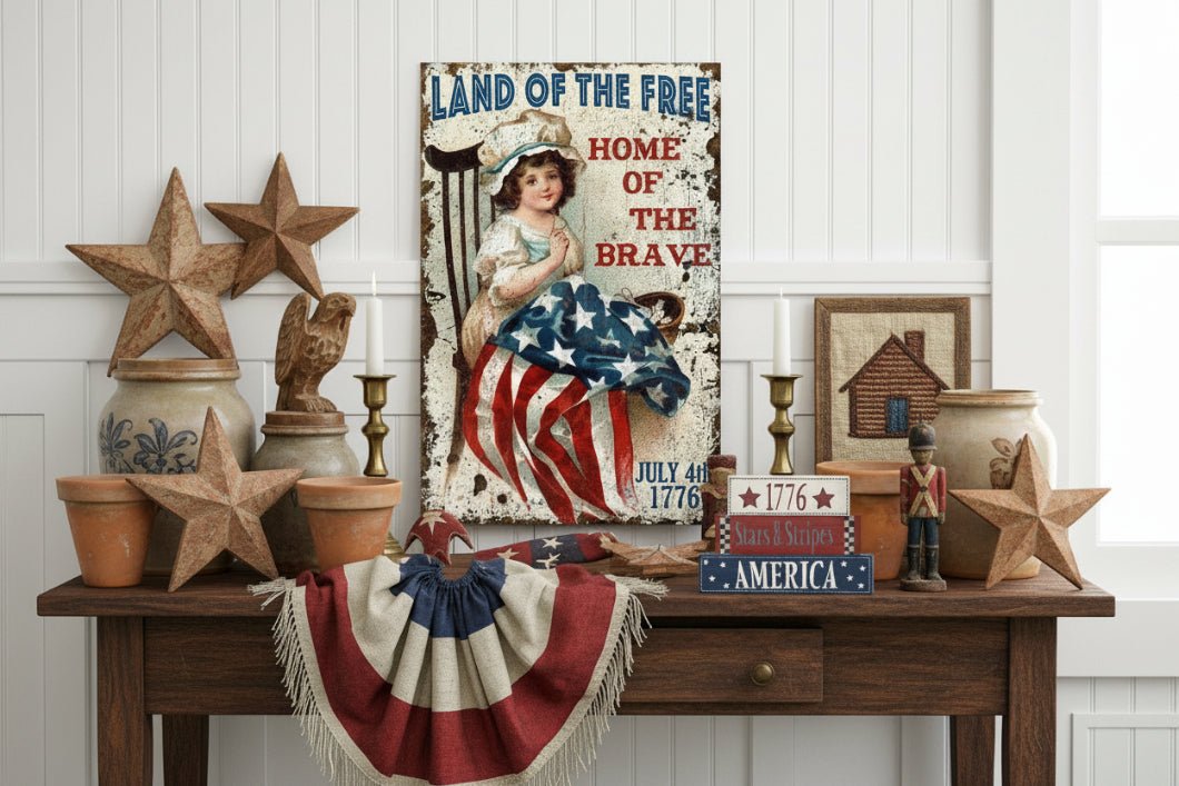 Betsy Ross American Flag Metal Sign Primitive Patriotic Wall Decor 12" x 8" - The Primitive Pineapple Collection