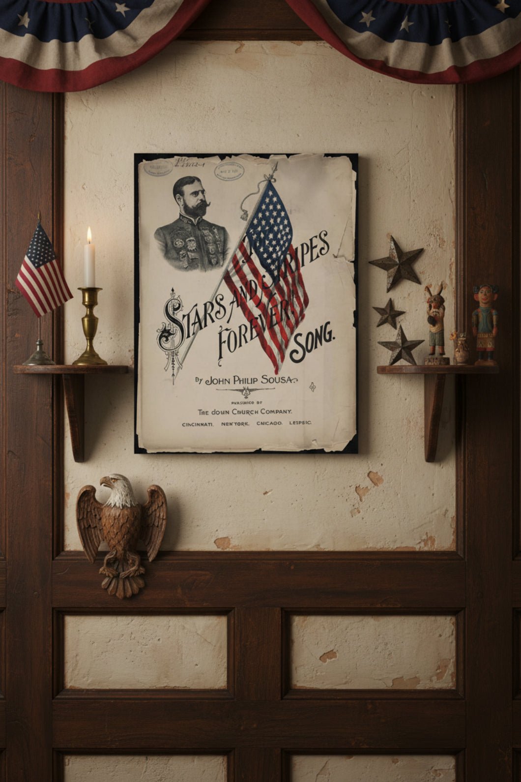 Stars and Stripes Forever Metal Sign - 12x8 Primitive Americana Decor - The Primitive Pineapple Collection