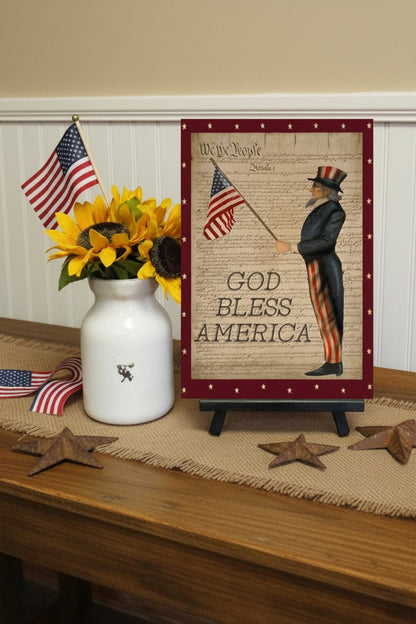 Primitive God Bless America Uncle Sam 8x12 Metal Sign - The Primitive Pineapple Collection