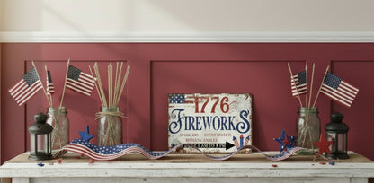 Primitive Americana 1776 Fireworks Advertising Metal Sign 12x8 - The Primitive Pineapple Collection