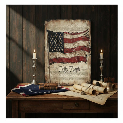 Primitive American Flag Wall Decor - We The People 8x12 Metal Sign - The Primitive Pineapple Collection