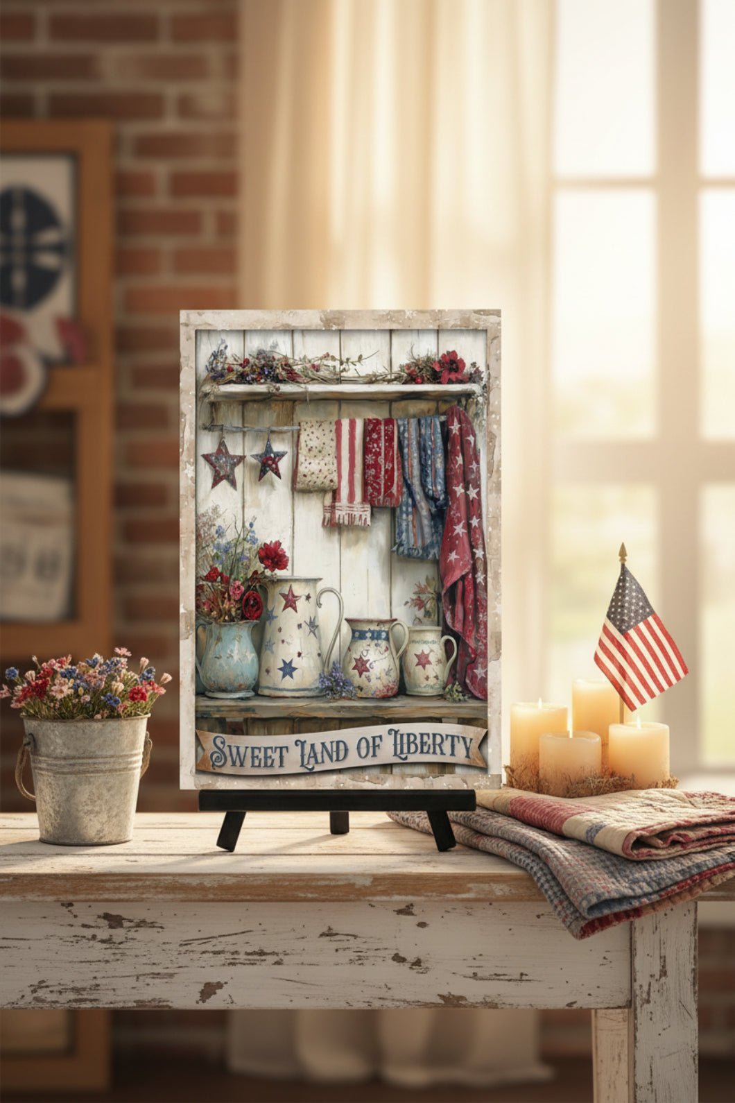 Sweet Land of Liberty Metal Sign – Patriotic Wall Decor 12" x 8" - The Primitive Pineapple Collection