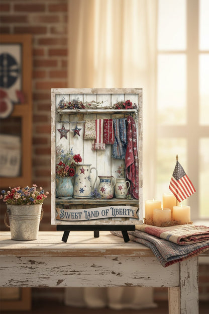 Sweet Land of Liberty Metal Sign – Patriotic Wall Decor 12" x 8" - The Primitive Pineapple Collection