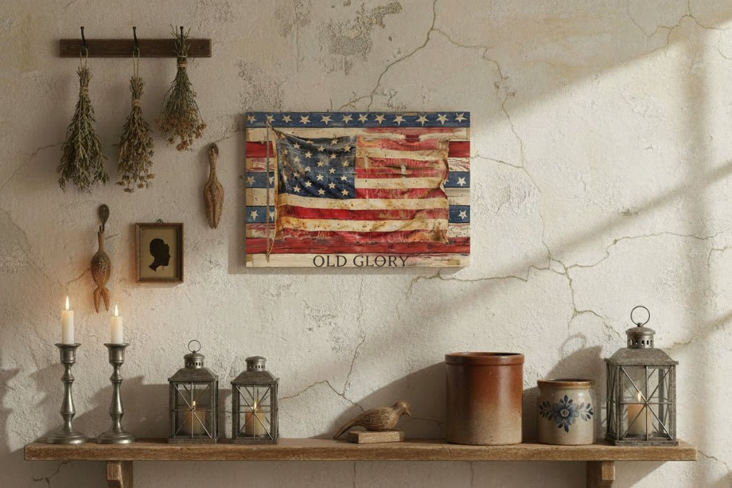 Distressed Old Glory American Flag Metal Sign 12x8 Handcrafted Americana Decor - The Primitive Pineapple Collection