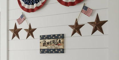 America Land That I Love – Patriotic Wall Decor 12" x 8" - The Primitive Pineapple Collection