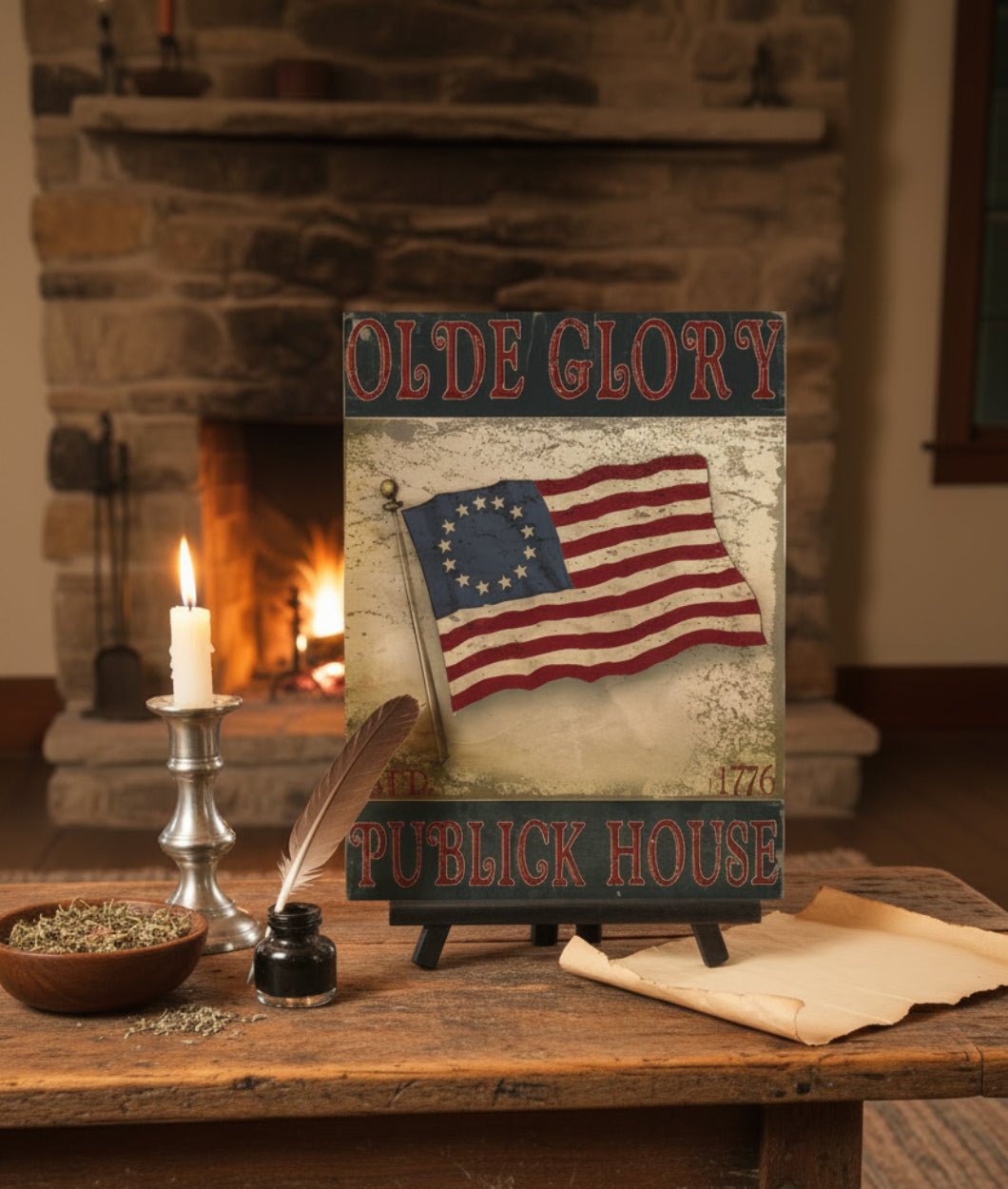 Primitive Olde Glory Publick House 8x12 Metal Sign - The Primitive Pineapple Collection