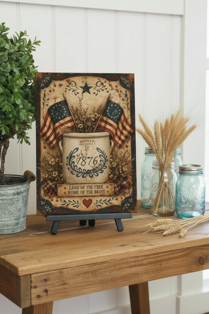 Primitive 1887 Crock Primitive Colonial 8x12 Metal Sign - The Primitive Pineapple Collection