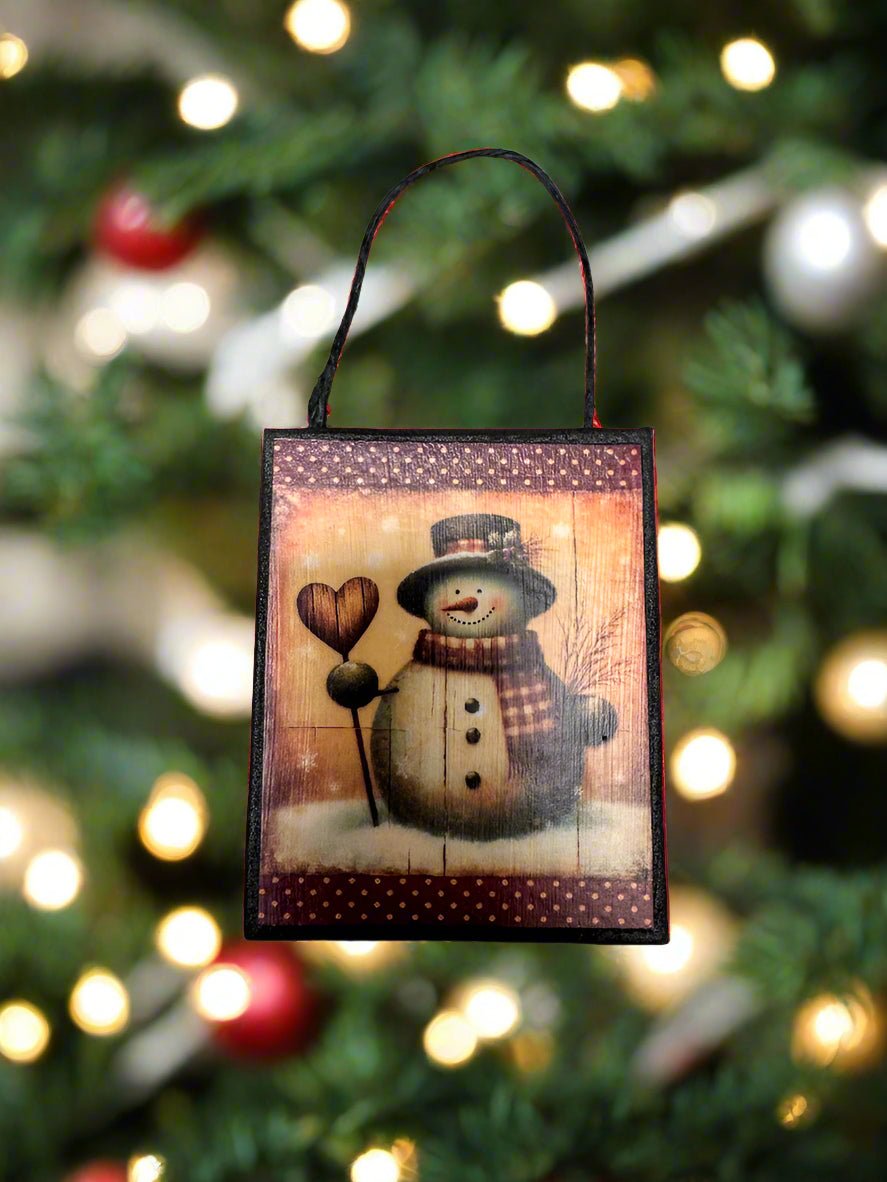 Primitive Christmas Handcrafted Snowman with Heart Ornament - The Primitive Pineapple Collection