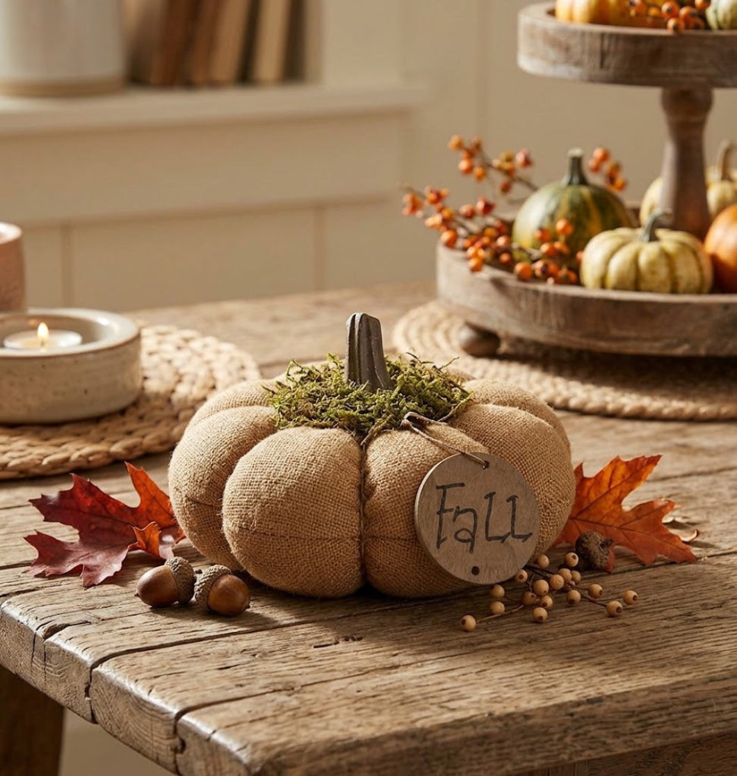 Primitive Mini Stuffed Mossy Top Fall Pumpkin 4"