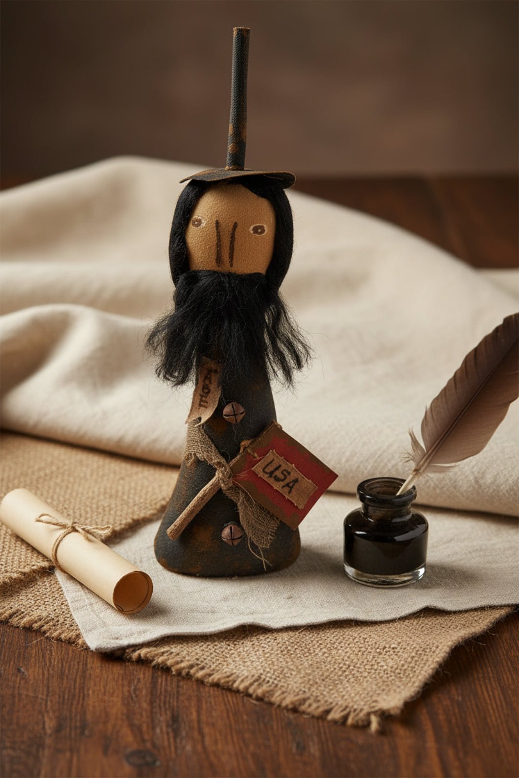 Primitive Abe Doll - Patriotic Lincoln Americana Folk Art Hanger Shelf Sitter (12") - The Primitive Pineapple Collection