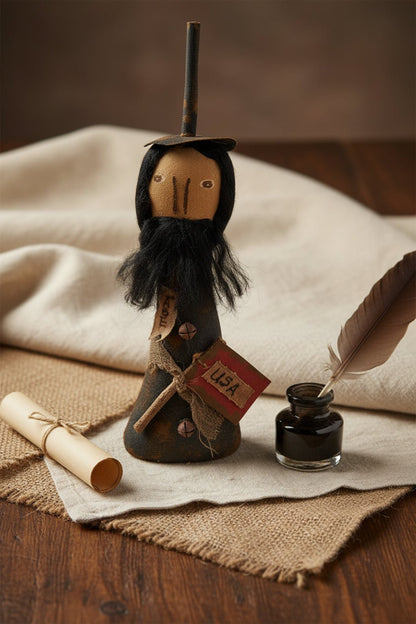 Primitive Abe Doll - Patriotic Lincoln Americana Folk Art Hanger Shelf Sitter (12") - The Primitive Pineapple Collection