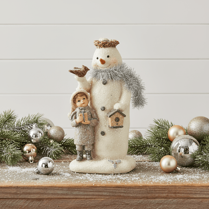 Primitive Vintage Look Christmas 7.5&quot; Resin Snowman w/Child Figurine 2 Styles - The Primitive Pineapple Collection