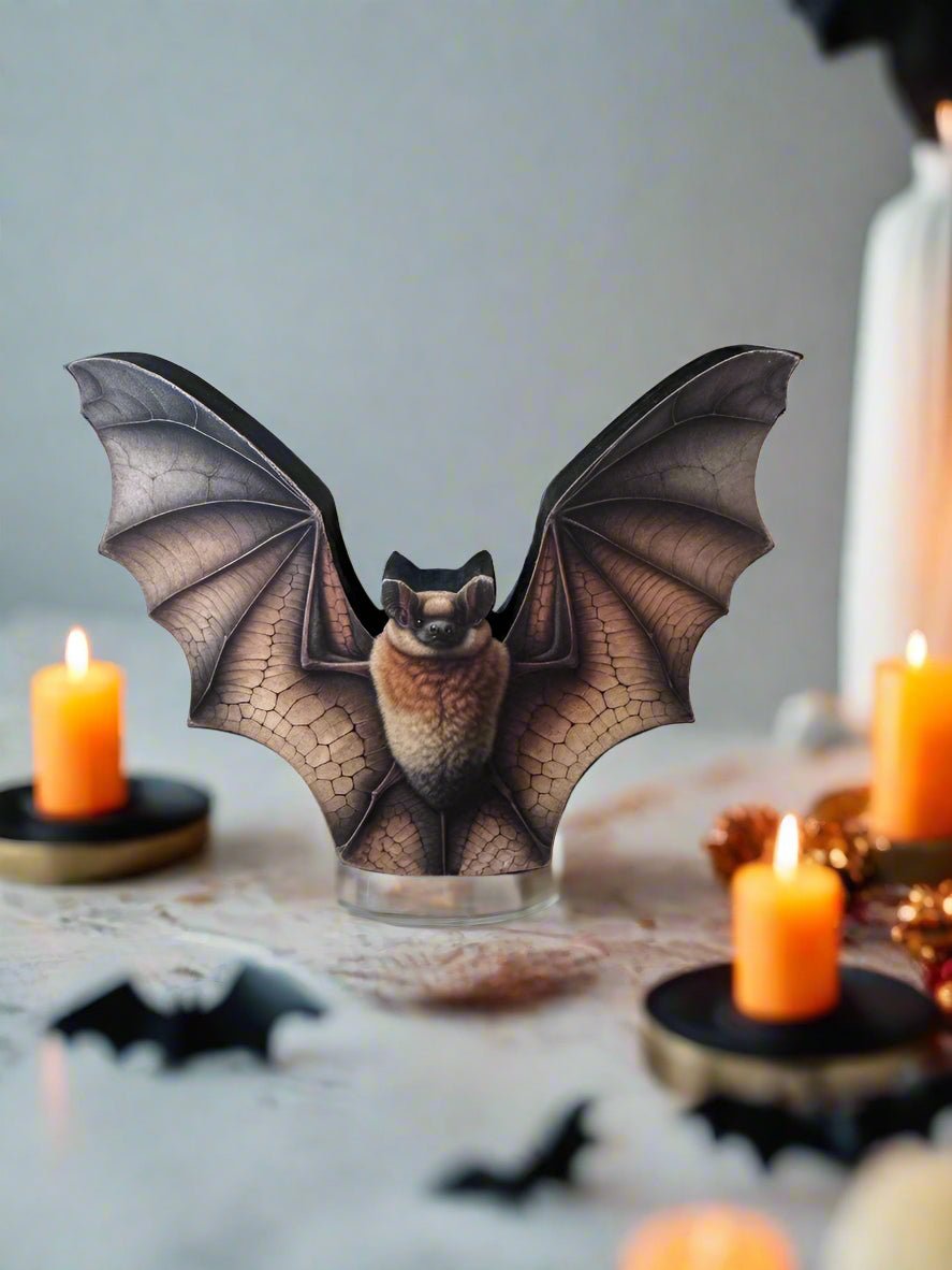 Primitive Handcrafted Halloween Chunky Wood Bat 5&quot; Shelf Sitter - The Primitive Pineapple Collection