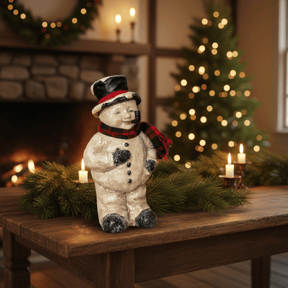 Primitive Ragon House Christmas Folk art 8.5" Face Snowman Pipe Scarf Top Hat - The Primitive Pineapple Collection