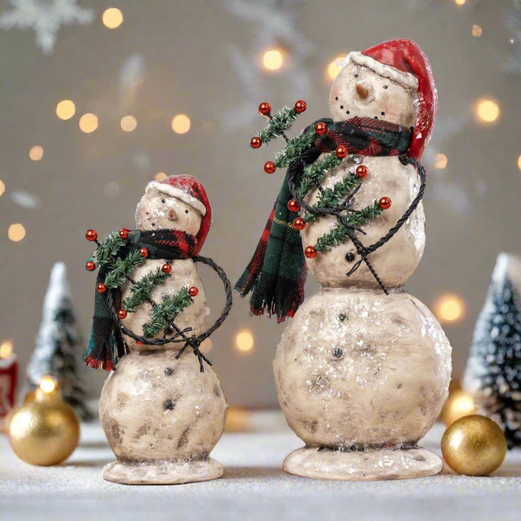Christmas Ragon House 10.5&quot; Snowman w Primitive Pencil Christmas Tree - The Primitive Pineapple Collection