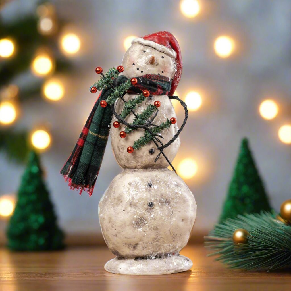 Christmas Ragon House 10.5&quot; Snowman w Primitive Pencil Christmas Tree - The Primitive Pineapple Collection