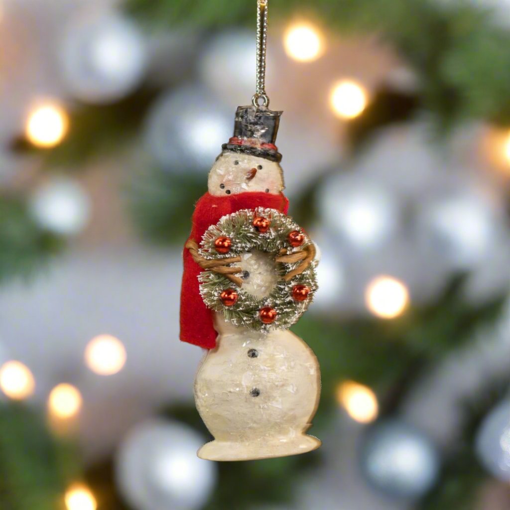 Christmas Ragon House 4.25" Bead Wreath Snowman Ornament - The Primitive Pineapple Collection