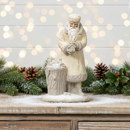 Ragon House Christmas 12” Cream and Gray Santa with Toy Bag Figurine - The Primitive Pineapple Collection