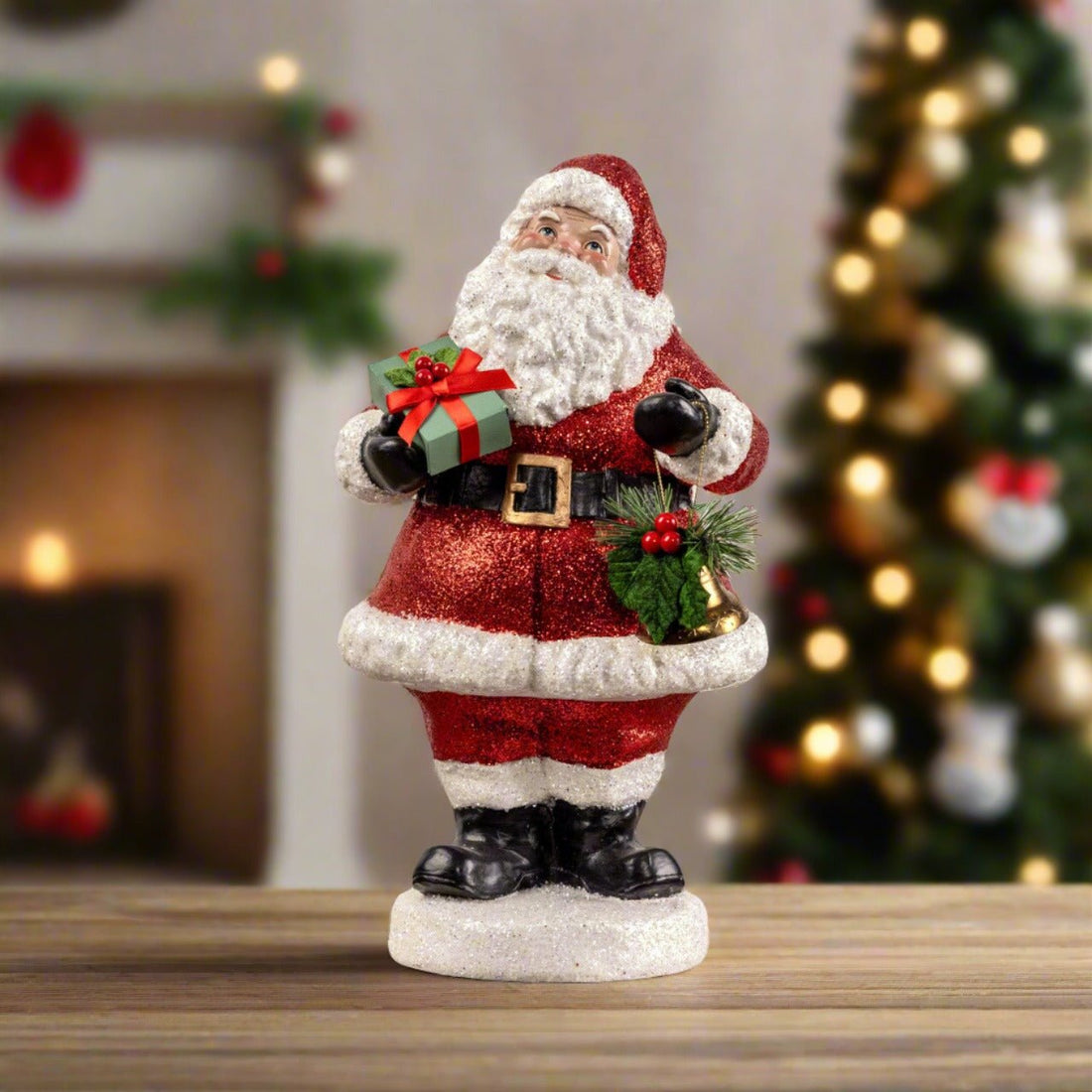 Ragon House Christmas 14” Vintage Looking Santa with Bell and Present - The Primitive Pineapple Collection