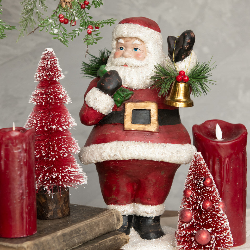 Ragon House Christmas Retro Look 13&quot; Waving Santa with Bell Figurine
