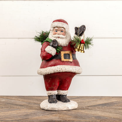 Ragon House Christmas Retro Look 13&quot; Waving Santa with Bell Figurine