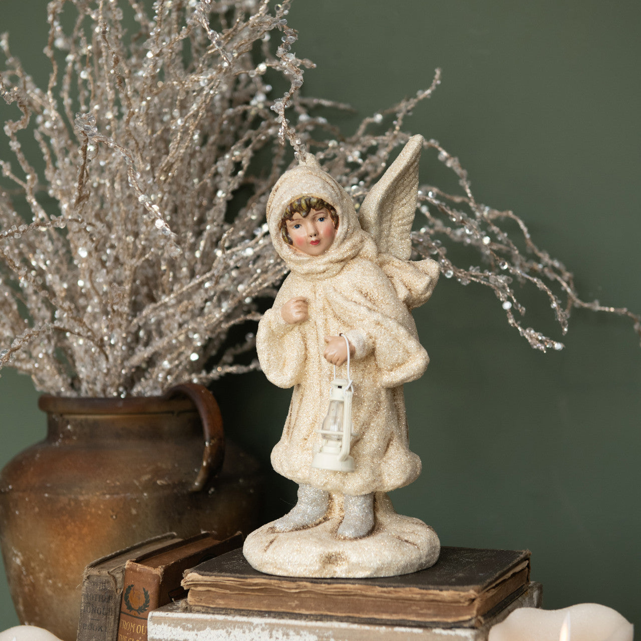 Ragon House Christmas Vintage Look 10.75&quot; Angel Figurine with Lantern