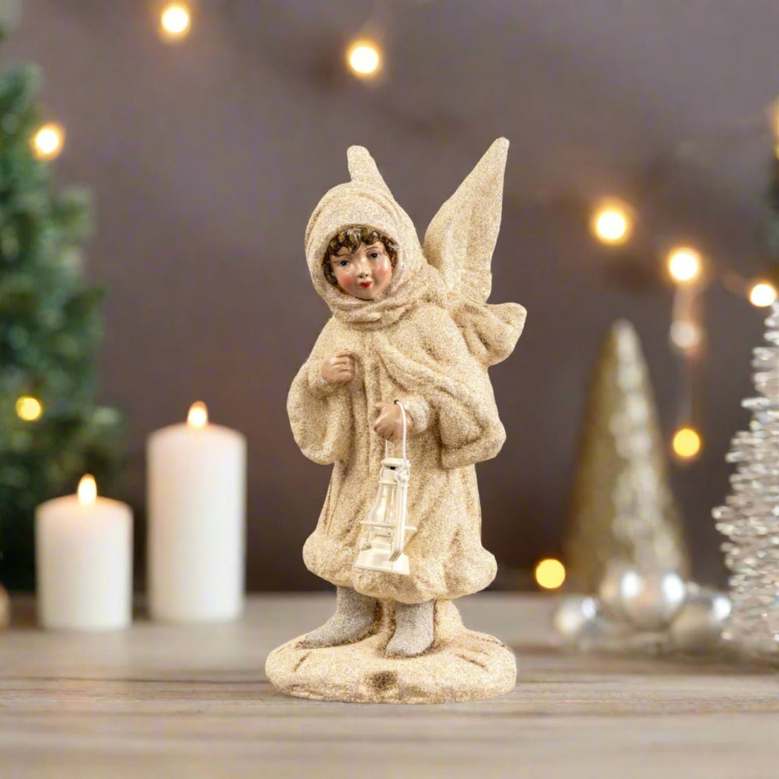 Ragon House Christmas Vintage Look 10.75" Angel Figurine with Lantern - The Primitive Pineapple Collection