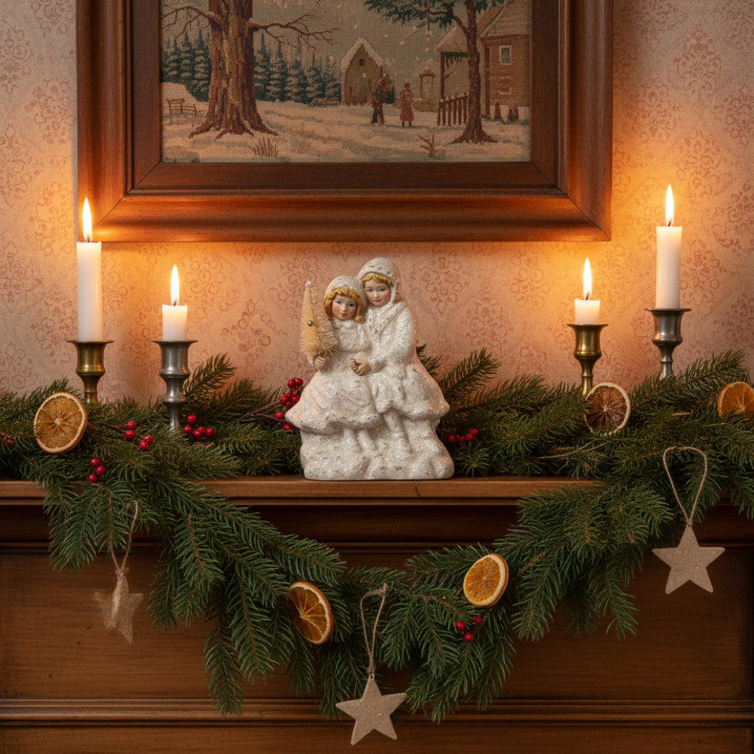 Ragon House Christmas 8.5" Winter Couple w/ Bottle Brush Tree
