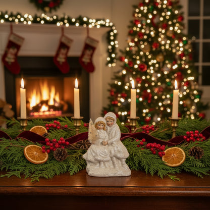 Ragon House Christmas 8.5" Winter Couple w/ Bottle Brush Tree