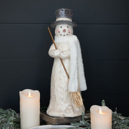 Ragon House Christmas 17” Vintage Looking Snowman Figurine w/Scarf and Broom - The Primitive Pineapple Collection