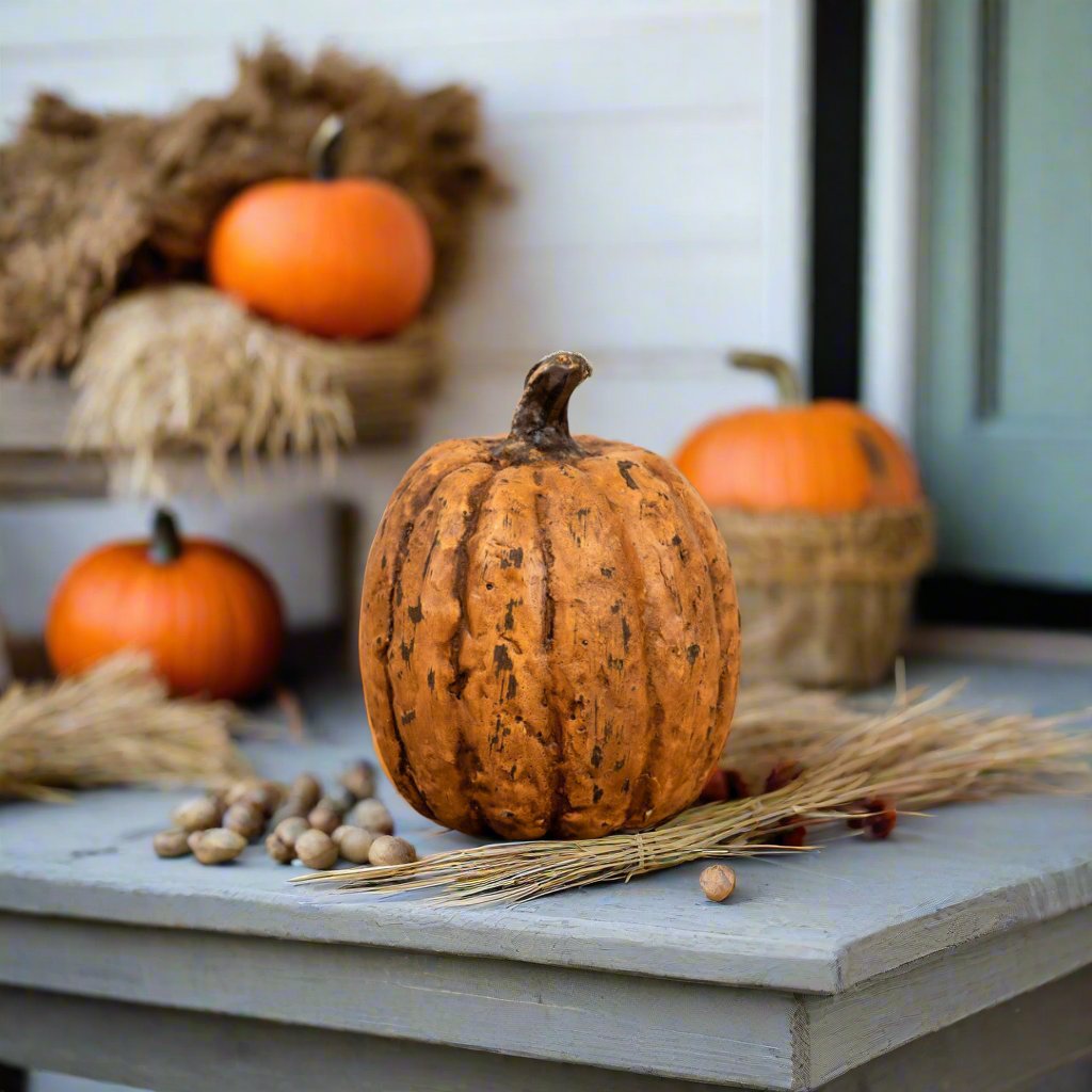 Primitive Country Ragon House 3.75&quot; Terra Cotta Tall Pumpkin Halloween