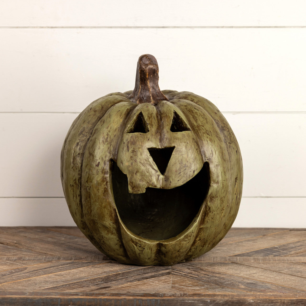 Halloween Fall Ragon House Collectable 15” Olive Green Big Mouth Pumpkin Luminary