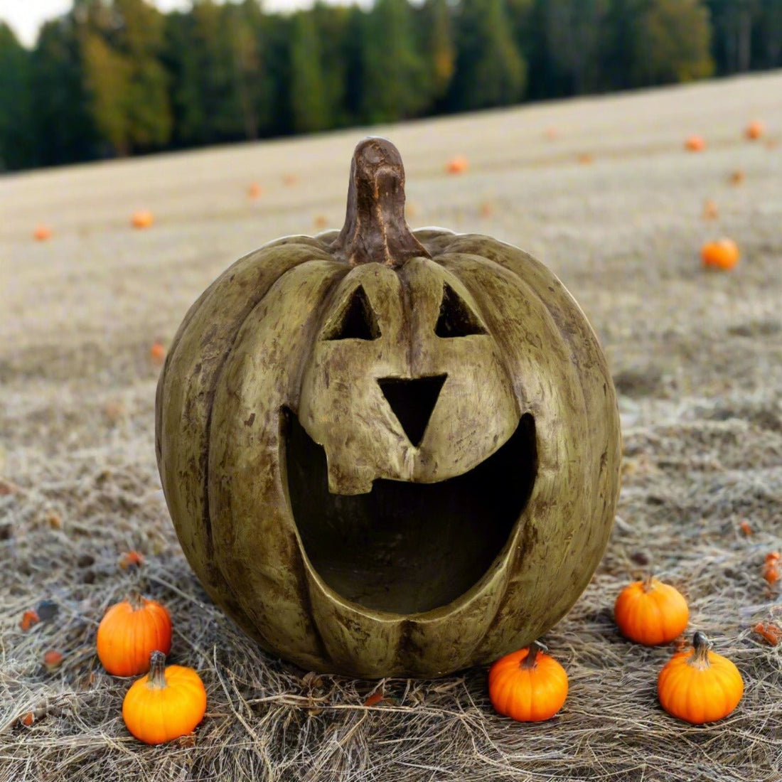 Halloween Fall Ragon House Collectable 15” Olive Green Big Mouth Pumpkin Luminary - The Primitive Pineapple Collection
