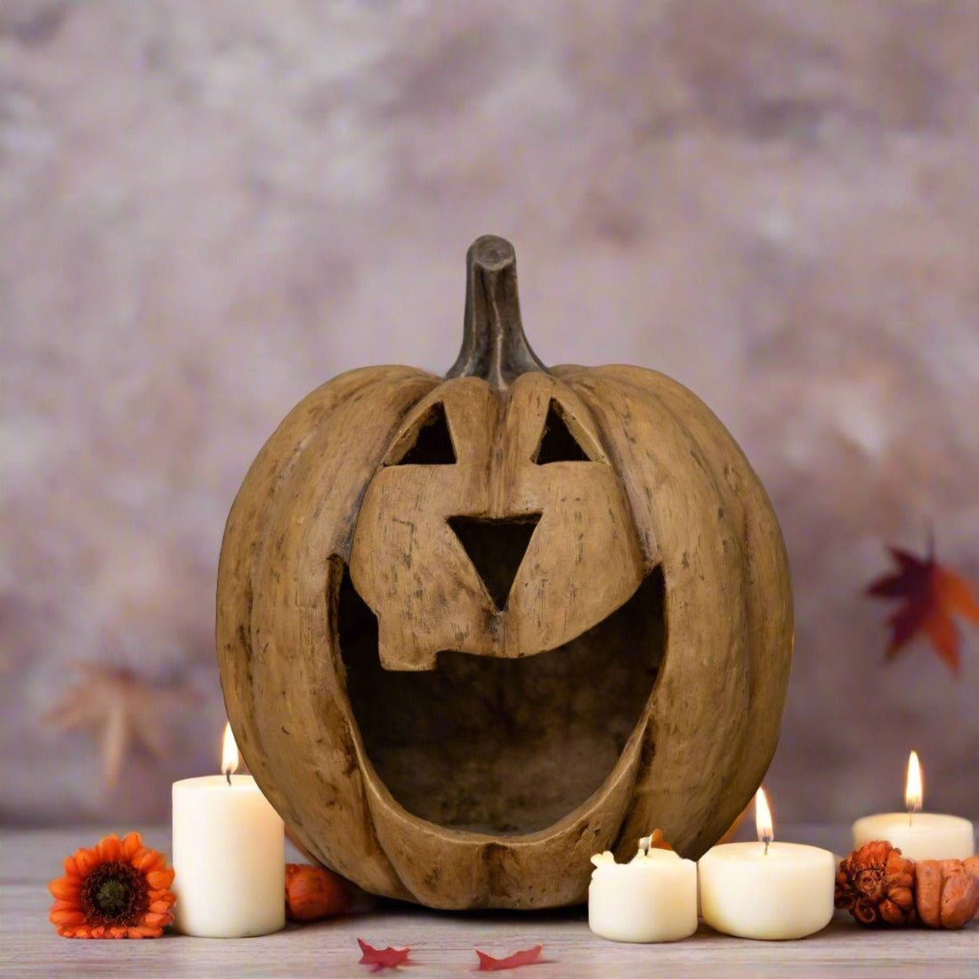 Halloween Fall Ragon House Collectable 15” Beige Big Mouth Pumpkin Luminary - The Primitive Pineapple Collection